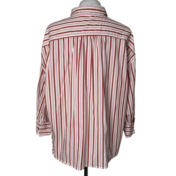 J. Crew Women's Oversized Button-up Cotton Poplin Trifecta Stripe Shirt Sz L - Picture 5 of 7